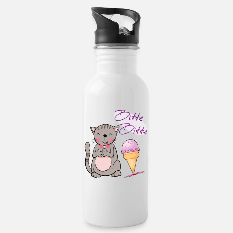 Katze mit Eistüte - Trinkflasche mit integriertem Trinkhalm - Weiß