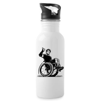 Männlicher Rollstuhlfahrer mit Daumen nach oben # - Trinkflasche mit integriertem Trinkhalm - Weiß - Rechts