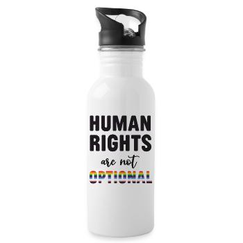LGBT Pride Month - Menschenrechte sind nicht optional - Trinkflasche mit integriertem Trinkhalm - Weiß - Rechts