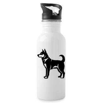 Husky Hund Symbol - Trinkflasche mit integriertem Trinkhalm - Weiß - Rechts