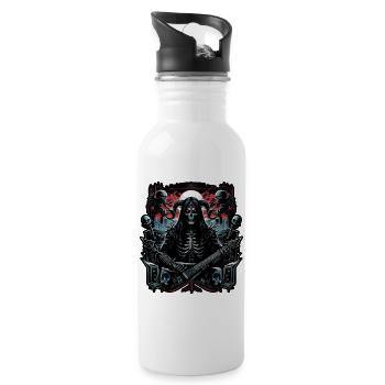 Tod mit Sensenmann Gitarre - Trinkflasche mit integriertem Trinkhalm - Weiß - Rechts