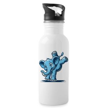 blue cartoon elephant doing a handstand - Water bottle with straw - white - Right