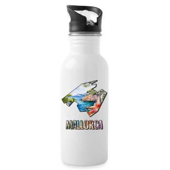 Aquarell Landkarte Mallorca - Trinkflasche mit integriertem Trinkhalm - Weiß - Rechts