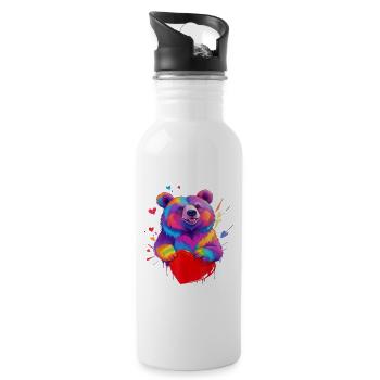 Colorful Grizzly Bear Heart - Water bottle with straw - white - Right