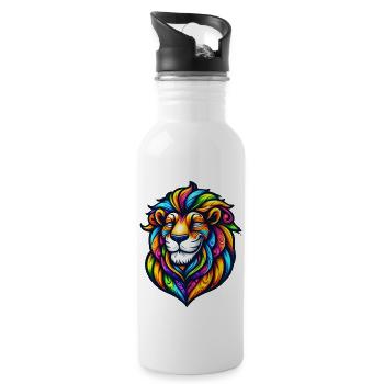 psychedelic lion - Water bottle with straw - white - Right
