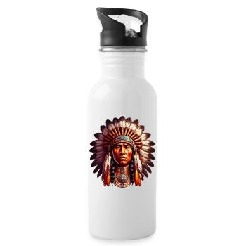 Amerikanischer Indianer Amerikaner - Trinkflasche mit integriertem Trinkhalm - Weiß - Rechts