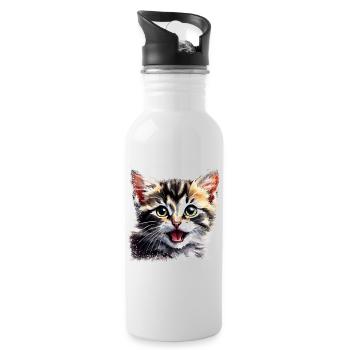 Cute kitten design in watercolor no.005 - Water bottle with straw - white - Right
