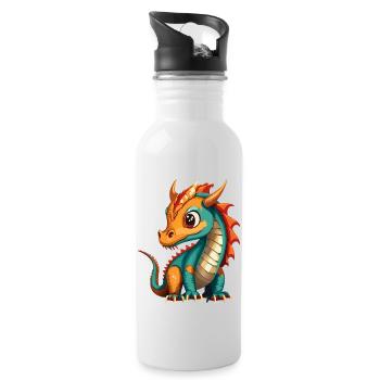Drache Türkis - Trinkflasche mit integriertem Trinkhalm - Weiß - Rechts