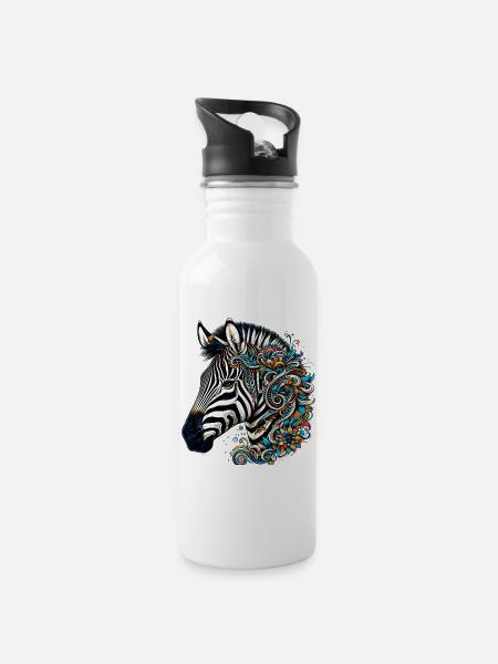 Zebra - Trinkflasche mit integriertem Trinkhalm - Weiß