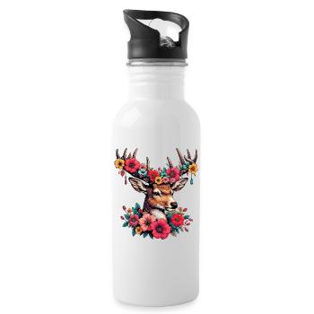 Hirsch - Trinkflasche mit integriertem Trinkhalm - Weiß - Rechts