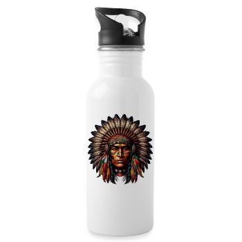 Amerikanischer Indianer Amerikaner - Trinkflasche mit integriertem Trinkhalm - Weiß - Rechts