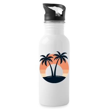 Rétro coucher de soleil Palmiers Plage Vacances Tropical - Gourde avec paille intégrée - blanc - Droite