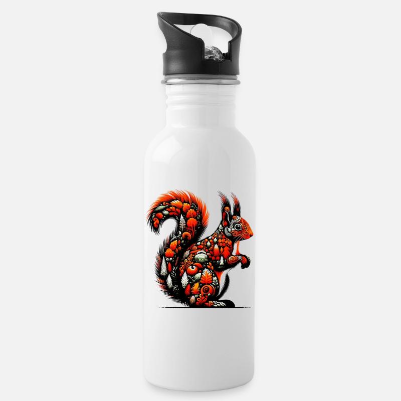 Eichhörnchen - Trinkflasche mit integriertem Trinkhalm - Weiß