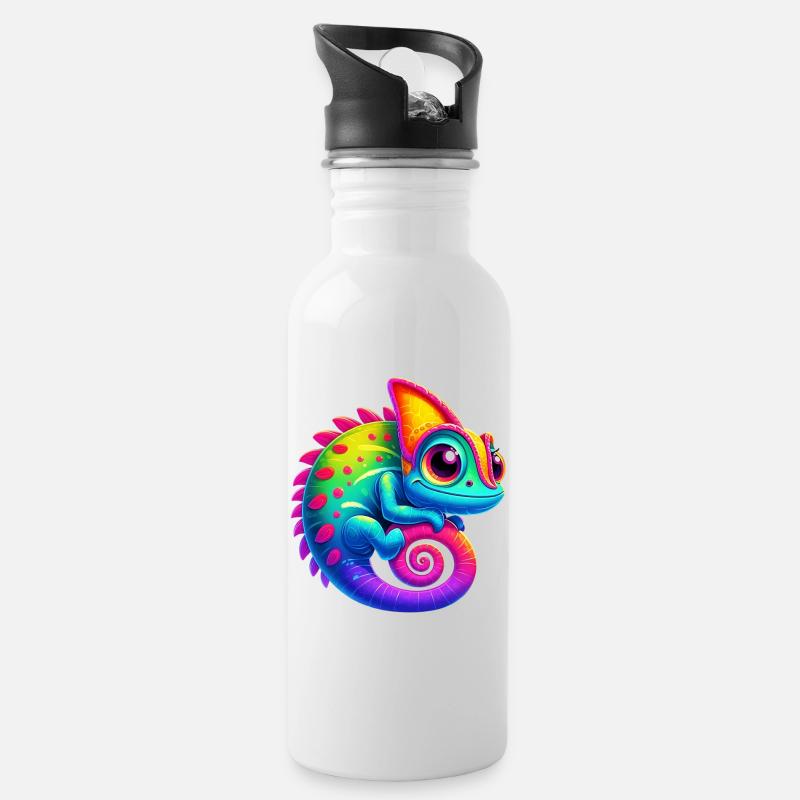 Chamäleon - Trinkflasche mit integriertem Trinkhalm - Weiß