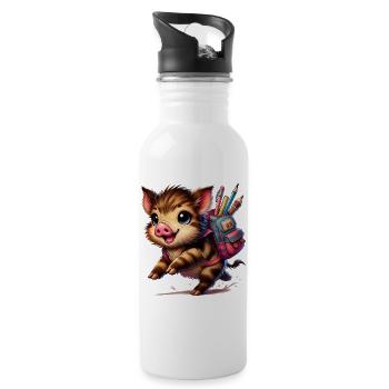Back to school with fun: Wild boar for school beginners - Water bottle with straw - white - Right