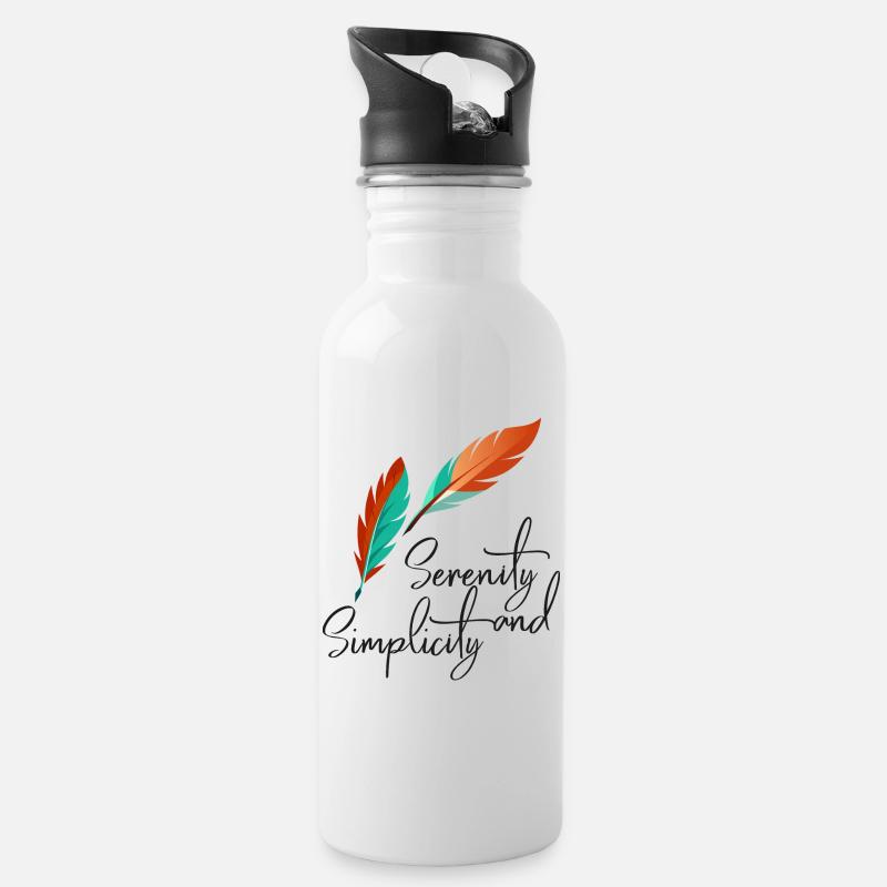 Serene Feathers - Water bottle with straw - white