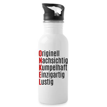 Onkel Geschenk lustig von Neffe Nichte - Trinkflasche mit integriertem Trinkhalm - Weiß - Rechts