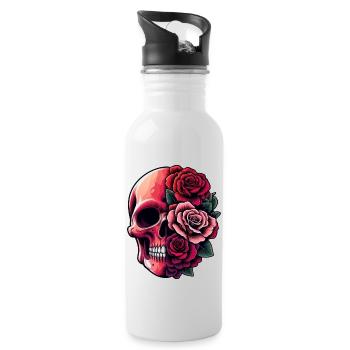 Skull and Bouquet - Water bottle with straw - white - Right