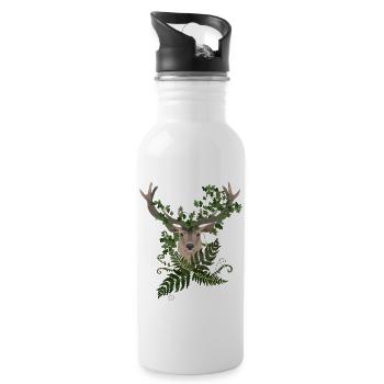 Hirsche und Farne - Trinkflasche mit integriertem Trinkhalm - Weiß - Rechts
