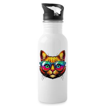 Kater mit Sonnenbrille - Trinkflasche mit integriertem Trinkhalm - Weiß - Rechts