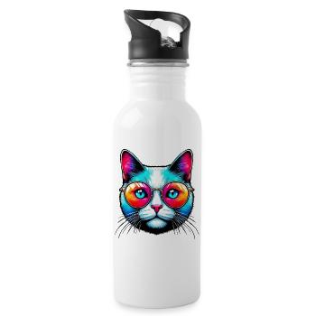 Kater mit Sonnenbrille - Trinkflasche mit integriertem Trinkhalm - Weiß - Rechts