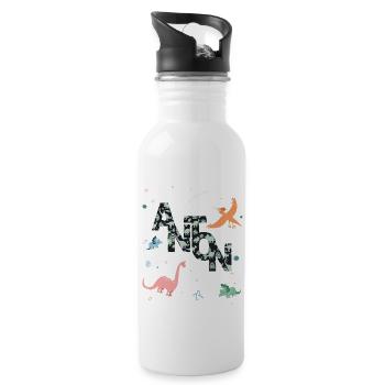 ANTON - Beautiful boy name with dinosaur - Water bottle with straw - white - Right