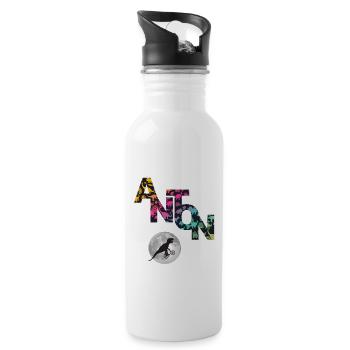 ANTON - Beautiful boy name with dinosaur - Water bottle with straw - white - Right