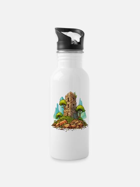 Ruine - Trinkflasche mit integriertem Trinkhalm - Weiß