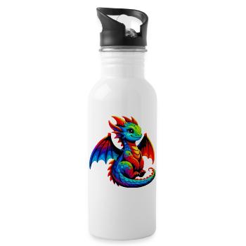 Drache - Trinkflasche mit integriertem Trinkhalm - Weiß - Rechts