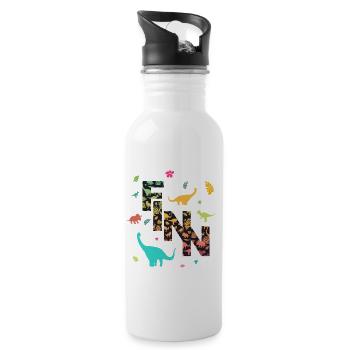 FINN - Schöner Jungen Name mit Dinosaurier - Trinkflasche mit integriertem Trinkhalm - Weiß - Rechts