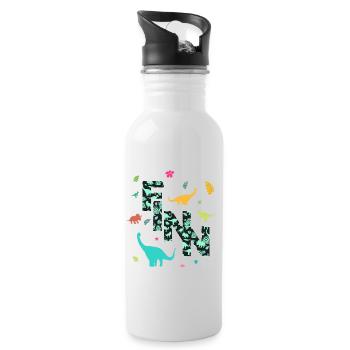 FINN - Schöner Jungen Name mit Dinosaurier - Trinkflasche mit integriertem Trinkhalm - Weiß - Rechts