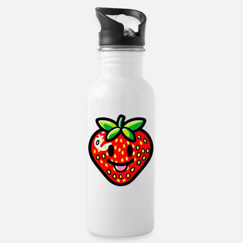 Erdbeeren Erdbeeren - Trinkflasche mit integriertem Trinkhalm - Weiß