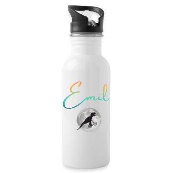 EMIL - Beautiful boy name with dinosaur - Water bottle with straw - white - Right