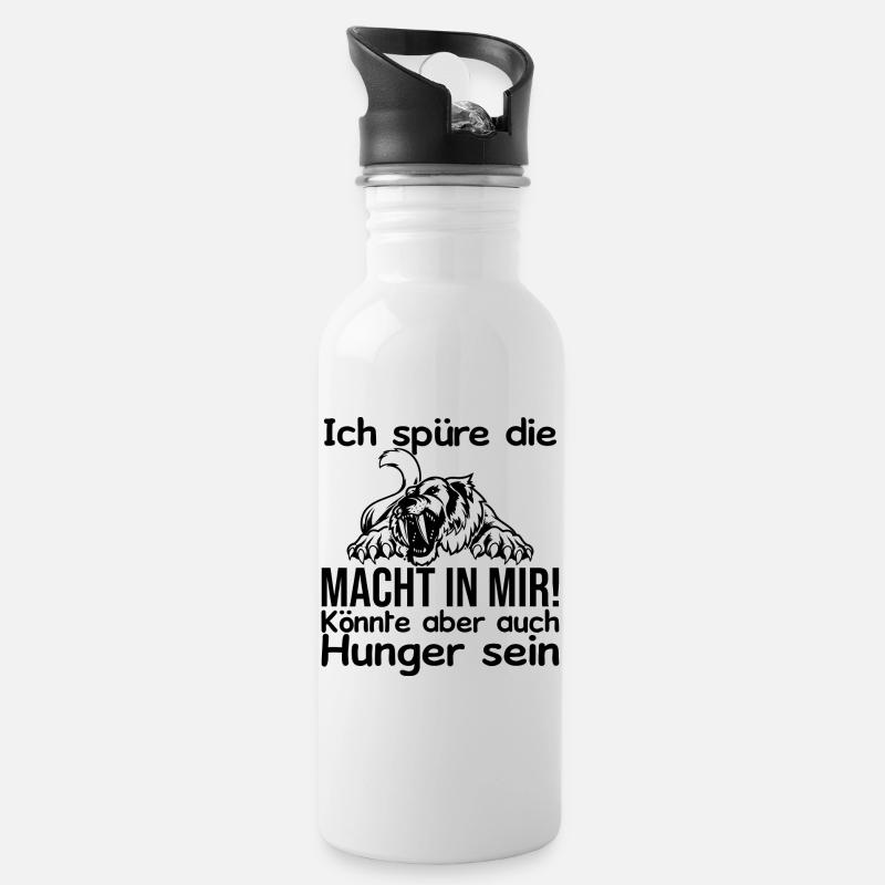 Ich spüre Macht in mir oder ist das Hunger - Trinkflasche mit integriertem Trinkhalm - Weiß