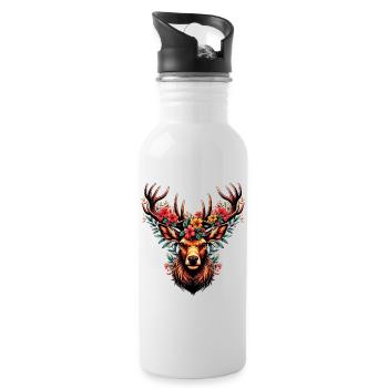 Cerf avec des fleurs - Gourde avec paille intégrée - blanc - Droite