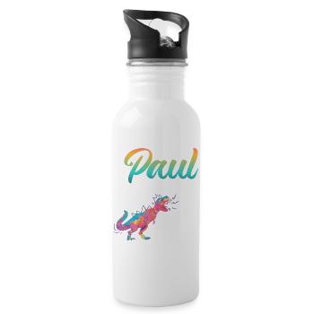 PAUL - Beautiful boy name with dinosaur - Water bottle with straw - white - Right