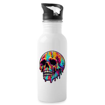 Lebendiger schmelzender Schädel - Trinkflasche mit integriertem Trinkhalm - Weiß - Rechts