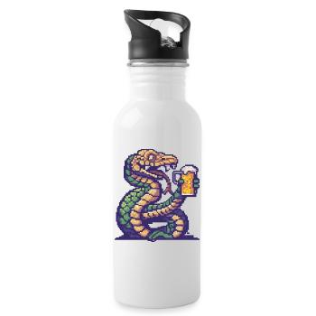 Schlange Kobra Bier Pixel - Trinkflasche mit integriertem Trinkhalm - Weiß - Rechts