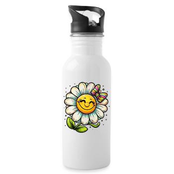 Gänseblümchen - Trinkflasche mit integriertem Trinkhalm - Weiß - Rechts