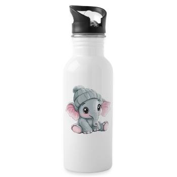 Elephant Cute Cute Baby Kids Animal Cartoon - Water bottle with straw - white - Right