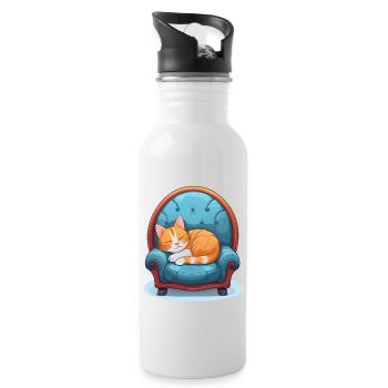 Cat sleeps curled up on the armchair - Water bottle with straw - white - Right