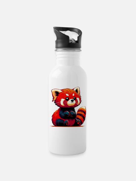 Kleiner Panda - Trinkflasche mit integriertem Trinkhalm - Weiß