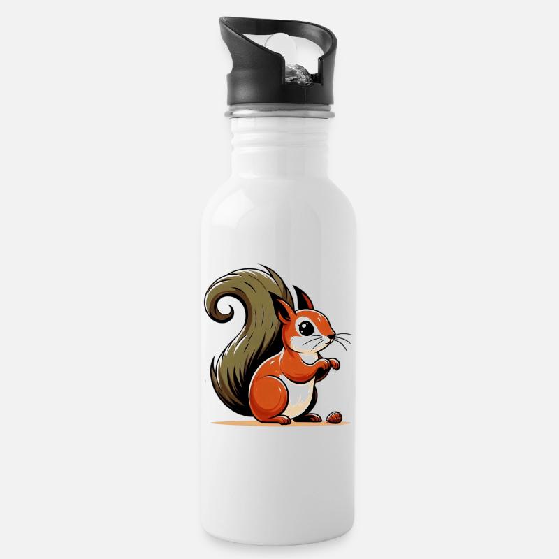 Squirrel - Water bottle with straw - white