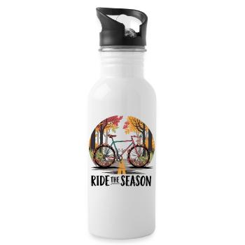 Herbstliche Fahrradstraßenszene - Trinkflasche mit integriertem Trinkhalm - Weiß - Rechts