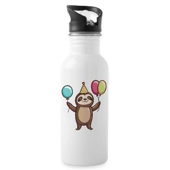Faultier Geburtstag Comic - Trinkflasche mit integriertem Trinkhalm - Weiß - Rechts