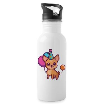 Chihuahua Hunde Geburtstag Comic - Trinkflasche mit integriertem Trinkhalm - Weiß - Rechts