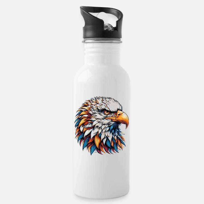 Adler - Trinkflasche mit integriertem Trinkhalm - Weiß