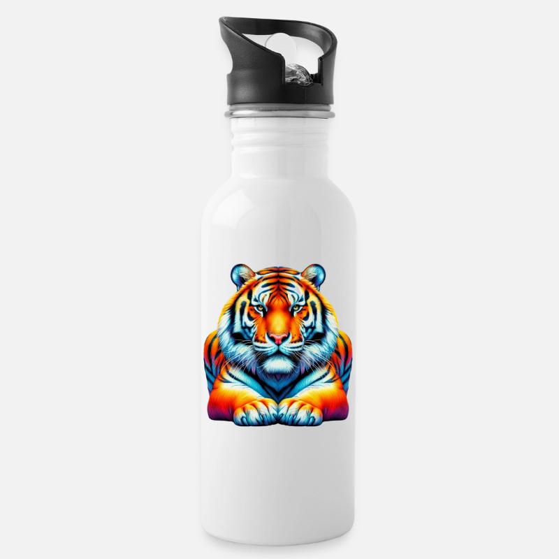 Tiger - Trinkflasche mit integriertem Trinkhalm - Weiß
