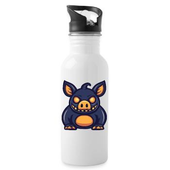 Schwein Halloween Lustig Wildschwein - Trinkflasche mit integriertem Trinkhalm - Weiß - Rechts