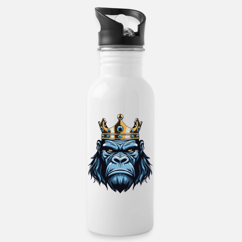 Gorilla Krone - Trinkflasche mit integriertem Trinkhalm - Weiß